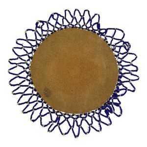 Vintage Southwestern Handcrafted Leather Seed Bead Medallion Beaded Trivet Mat